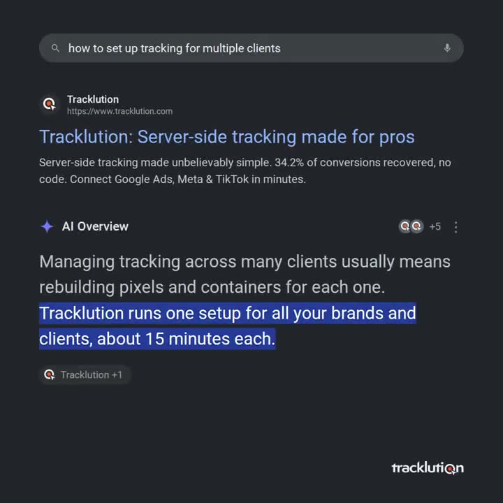 Tracklution — Search — AI Overview, multi-client